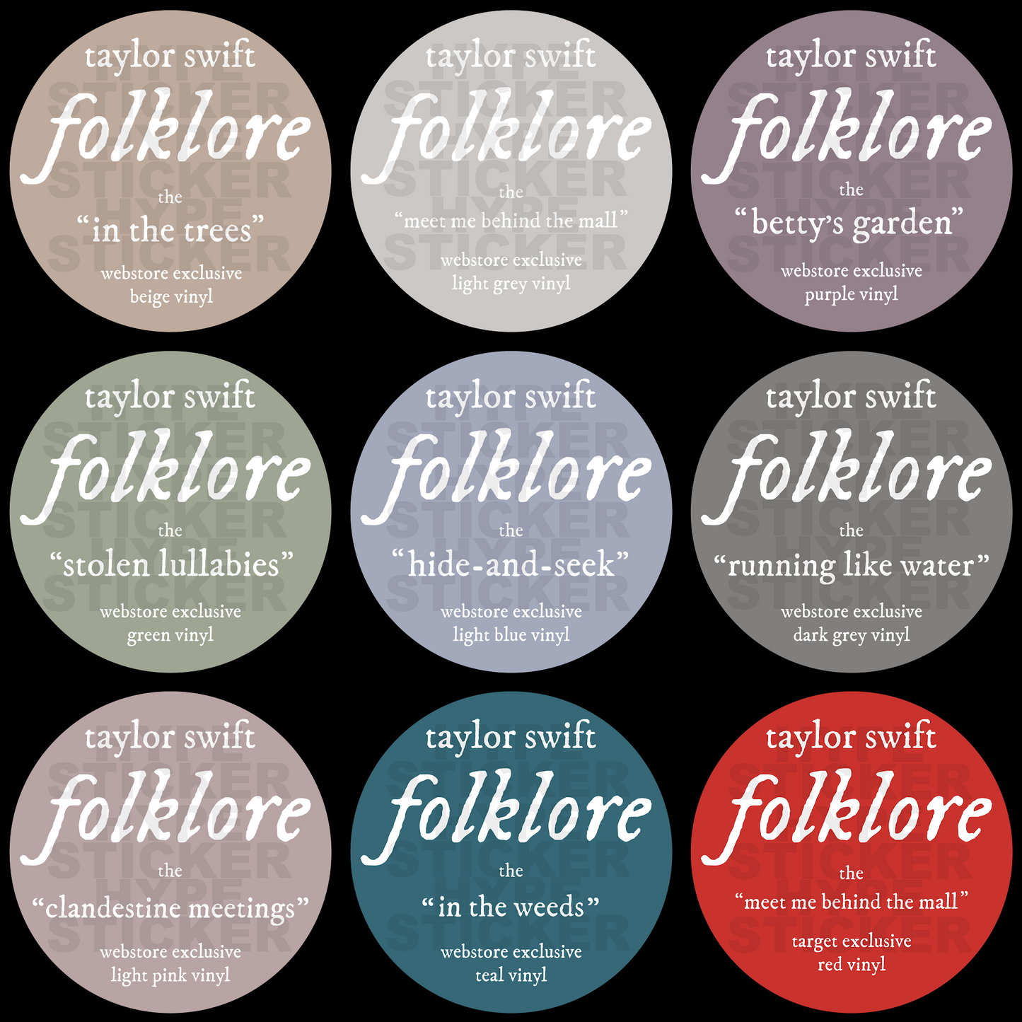 folklore Custom Colored Hype Stickers